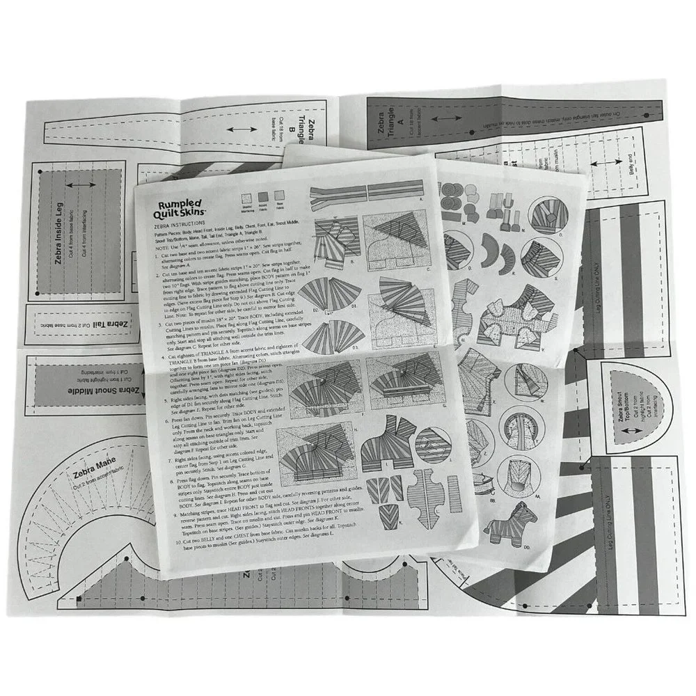 Rumples Quilt Skins Zebra Sewing Pattern 2005 Stuffed Animal 11 Inch Toy Stuffie